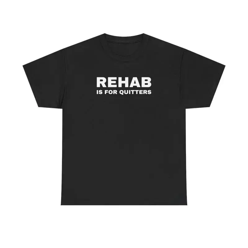 Women's Short-Sleeve Breathable Heavy Cotton Fabric Relaxed-Fit T-Shirt - "Rehab is for Quitters" Graphic - Funny Joke Gift - Mental Health Theme