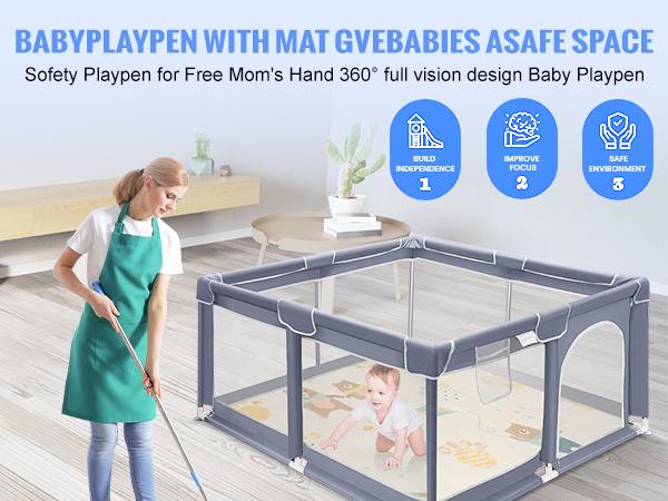 Baby Playpen with Anti-Slip Mat for Indoor&Outdoor Playard Kids Activity Center with Gate, Portable Fence Area for Babies and Toddlers playpen