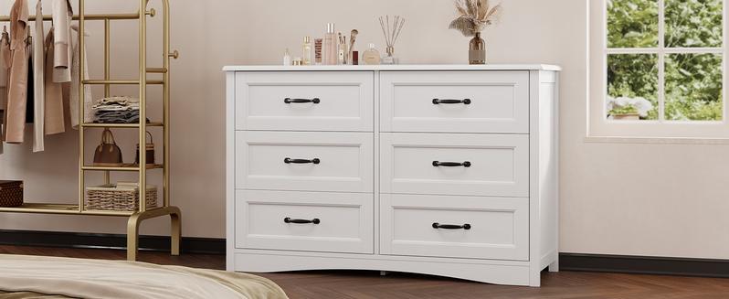 Gizoon 6 Drawer Dresser,Dresser for Bedroom with Mental Handle, White Dresser for Cloakroom, Hallway, Entryway Cupboard Apartment Furniture Organize Organizing