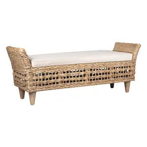 Francine Woven Banana Leaf Upholstered Double Bench