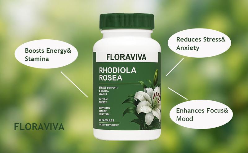 Natural Rhodiola Rosea Wellness Capsules 500mg - Natural Adaptogen Supplement for Stress Support, Mental Focus & Energy - (60 Capsules) -Non-GMO
