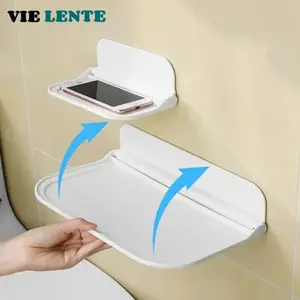 Folding Wall Mounted Shelf Saving Space Foldable Storage Rack Punch-Free Phone Holder Wifi Router Storage Tray BathroomOrganizer