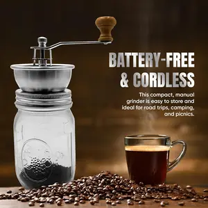 Manual Coffee Grinder with Glass Jar | Portable Hand Grinder for Camping, Travel & Home Use & Outdoor