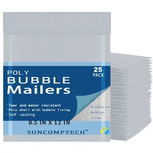 #2 Poly Bubble Mailers, 8.5 X 12, Pack of 25, Self Seal Waterproof Mailing Envelopes, Usable Size 8.5 x 11 Inch (Gray, 25 Pieces)