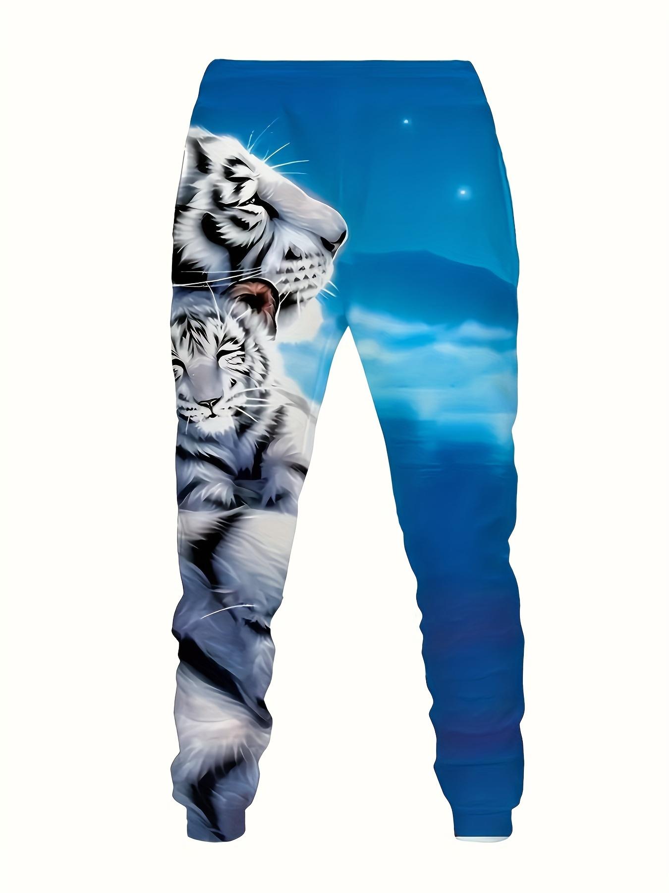 Men's casual 2-piece set, lion ink print hoodie and sweatpants, spring and autumn fashion outfit