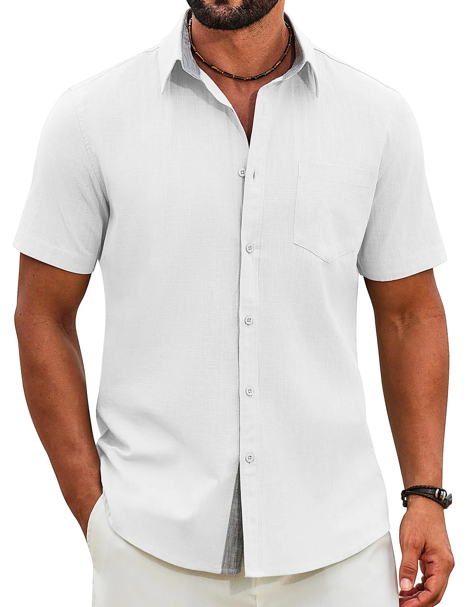 COOFANDY Men's Button Down Shirts Short Sleeve Casual Cotton Shirts Summer Beach Wedding Shirt with Pocket
