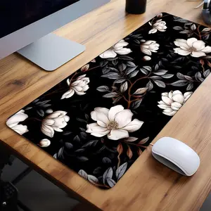 Floral  Pattern Desk Mat, 1 Count Non-slip Rubber Base Stitched Edge Desk Pad, Large Gaming Desk Mat, Office Desk  Poccessories for Laptop