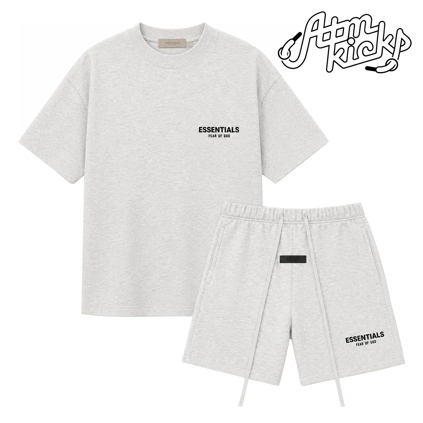 (Tee and Shorts) Fear of God Essentials T-shirt & Shorts Set Stretch Light Oatmeal OVER SIZE Casual Wear Comfortable Fit Simple Design Versatile Everyday Wear Menswear Tops Crewneck ShortSleeve Light
