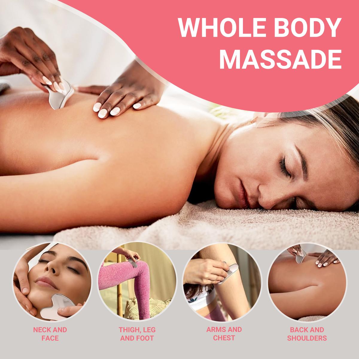 Heavy-Duty Thick Stainless Steel Gua Sha + Leather Case | Long-Lasting | Face Slimming & Body Massage Tool Durable Storage