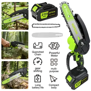 6 Inch Electric Cordless Mini Chainsaw, Portable Handheld Chain Saw with Battery and Charger for Wood Cutting and Garden Use