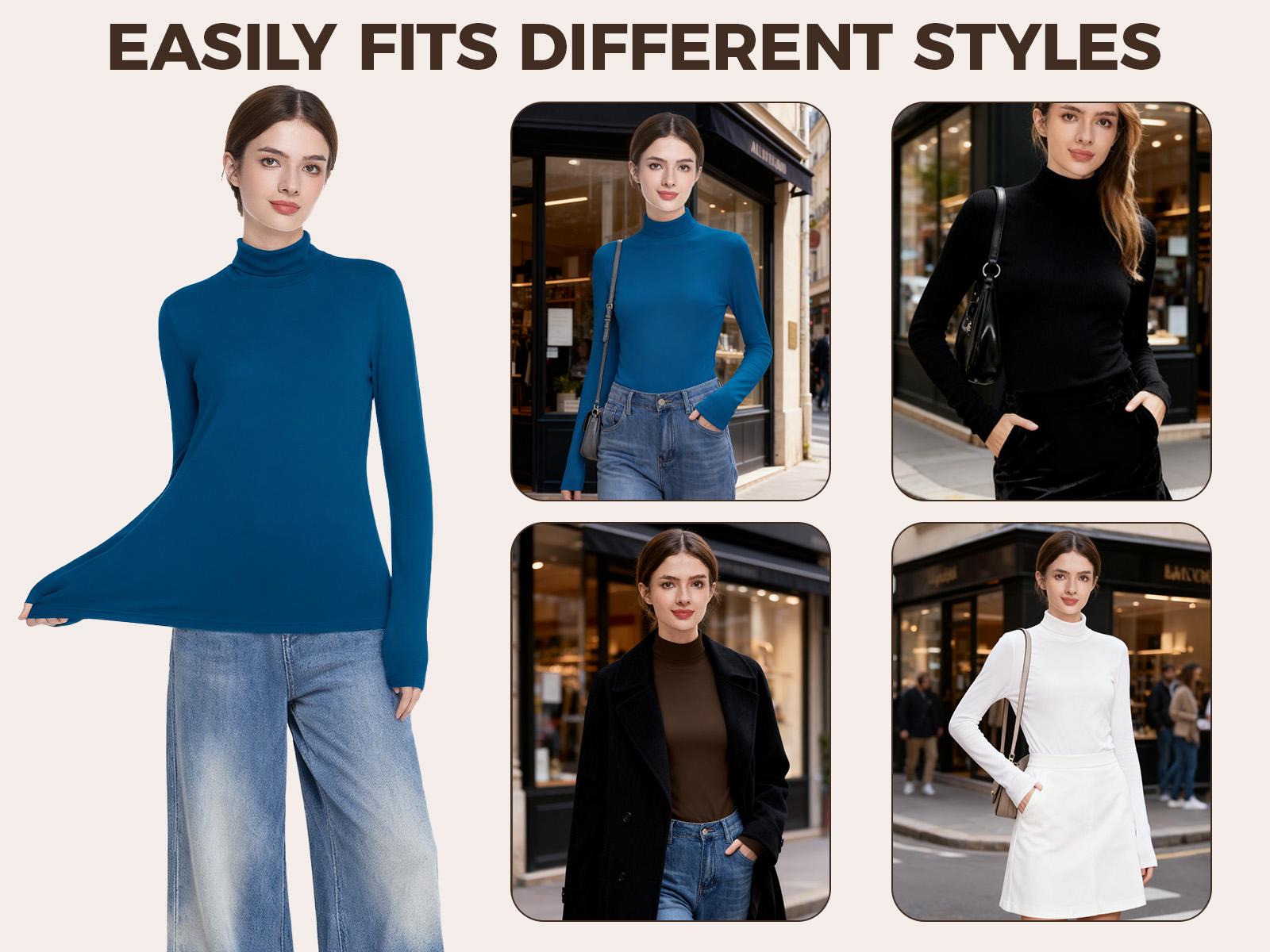 Women’s  Baselayer Thermal Turtleneck Top – Long Sleeve Lightweight Heat-Generating Thermal Shirt