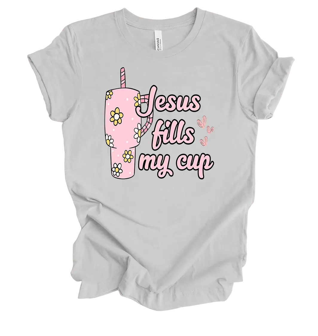 Trenz Shirt Company Fear Not Flowered Jesus Fills My Cup Womens Christian Short Sleeve T-shirt