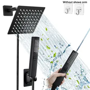 ShowerHead,8"High Pressure Square Rain Shower Head and 2-in-1 HandShower.Equipped with 78"Hose, 3 Way Diverter Valve,Adhesive Shower Head Holder hard wate