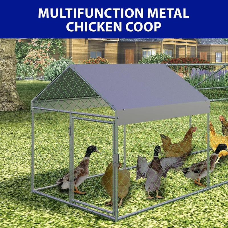 120X40x40 Inch Metal Chicken Coop, Large Walk-in Outdoor Poultry Run with Cover for Chickens Ducks Rabbits, Outdoor Coop for Yard, Silver