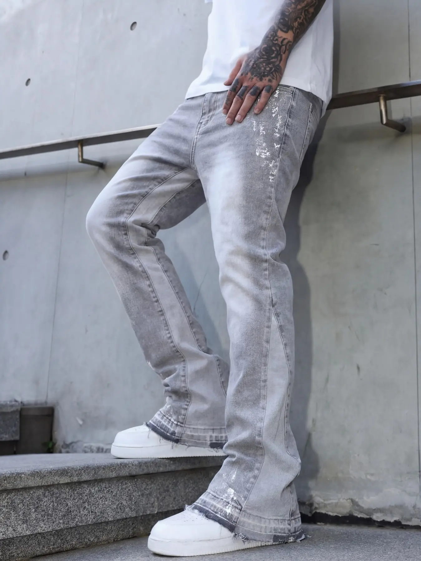 Men's Vintage Washed Flare Stretch Denim Jeans, Flared Denim Jean, Casual Hip Hop Streetwear Trousers, Comfortable & Stylish, Perfect for Daily Wear, Denim Clothing, Menswear