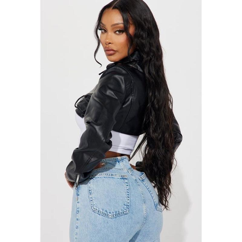 Pop It Crop It Faux Leather Jacket - Black F