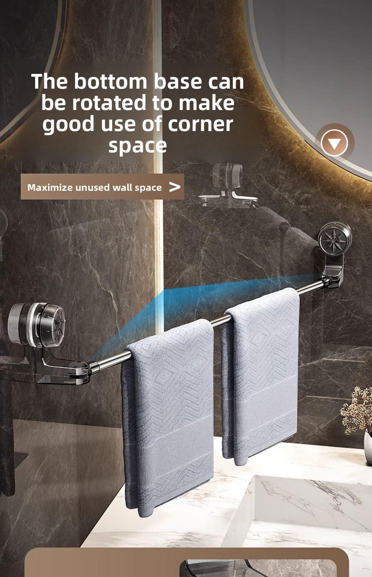 Stainless Steel Suction Cup Towel Rack No-Drill Adjustable Bathroom Kitchen Storage Shelf Toilet Bath Slipper Rack Shower Curtain Rod