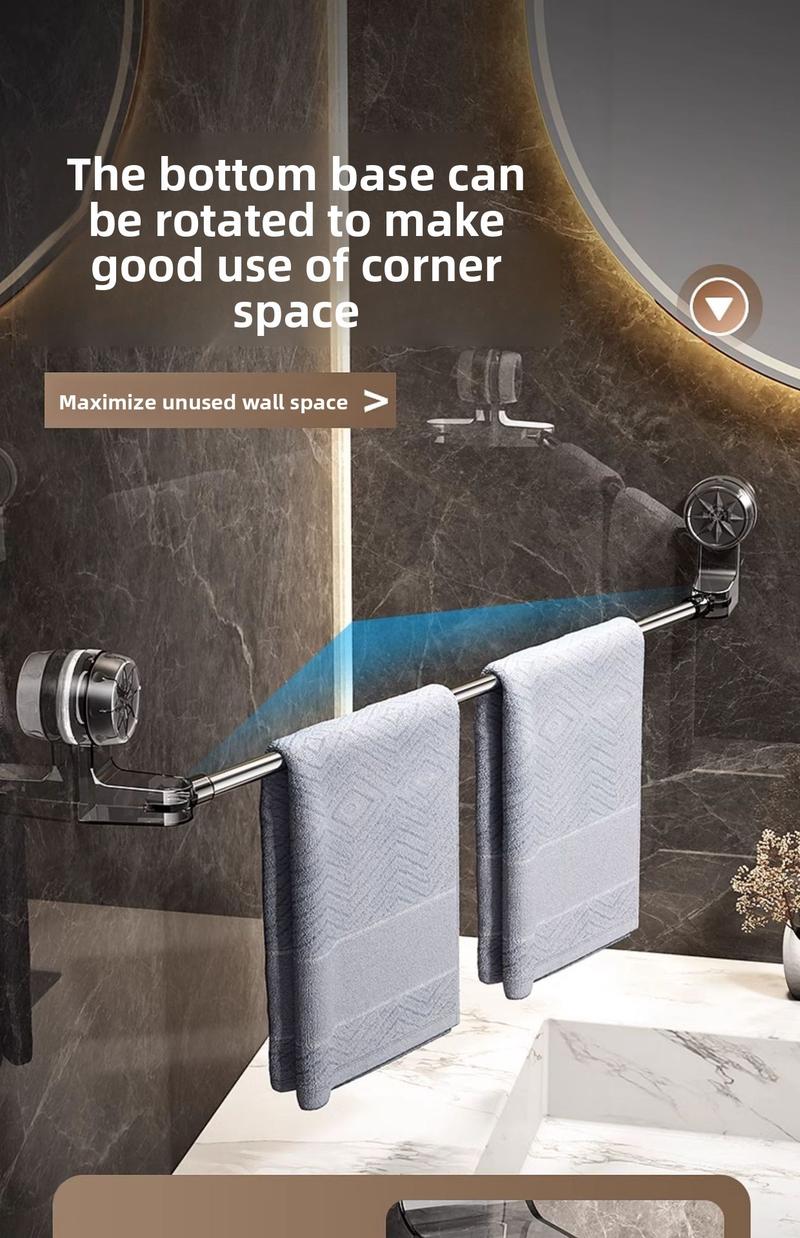 Stainless Steel Suction Cup Towel Rack No-Drill Adjustable Bathroom Kitchen Storage Shelf Toilet Bath Slipper Rack Shower Curtain Rod