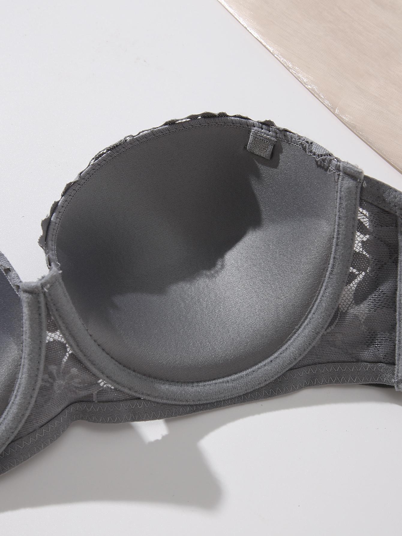 Women's 3 Strapless Bras Half Cup Lace Underwire Bra with Pull Up Front Buckle Up Top Invisible Bra Comfortable Sexy Bra Cover Polyamide Material Elegance Everyday Black+White+Grey elegant Womenswear