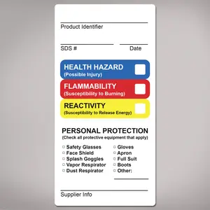 Avery HMIS Secondary Container Labels, Waterproof, Chemical Resistant, Preprinted, Handwrite-Only, 4" x 2", 20 HMIS Labels