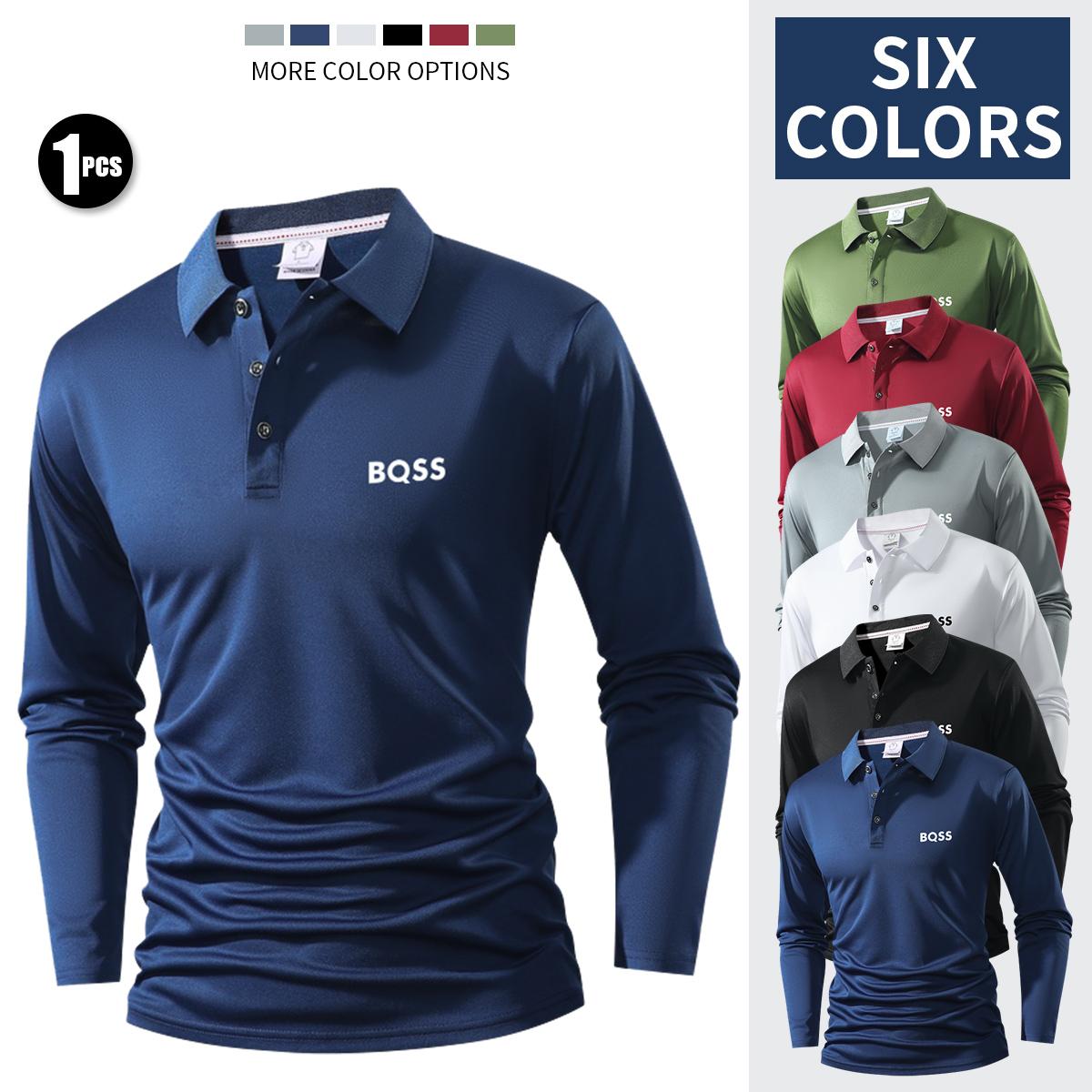 Men’s Long-Sleeve Polo Shirt Set of 4 — Soft fabric, quick-drying moisture-wicking, lightweight and breathable; ideal for layering, suitable for holiday gatherings, business meetings, office days, weekend sports, and everyday casual wear