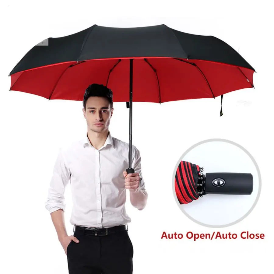 Automatic Folding Large Dual-Layer Rainproof Reinforced Umbrella, Waterproof Windproof Outdoor Sun Protection, Two-Use Shade Umbrella, Portable Foldable Umbrella