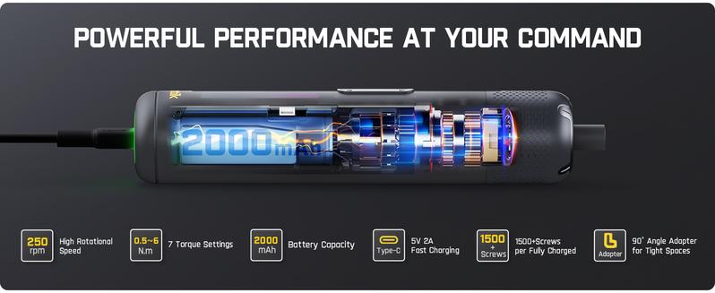 Fanttik S2 Pro Max Electric Screwdriver, Cordless Screwdriver Set, 7 Torque Settings, 0.5 to 6N.m, 16 Magnetic Bits, 1/4''Hex Shank, with 90° Angle Adapter, for Furniture, Household Repairs Fanttik S2 Pro Max Electric Screwdriver, Cordless Screwdriver Set, 7 Torque Settings, 0.5 to 6N.m, 16 Magnetic Bits, 1/4''Hex Shank, with 90° Angle Adapter, for Furniture, Household Repairs