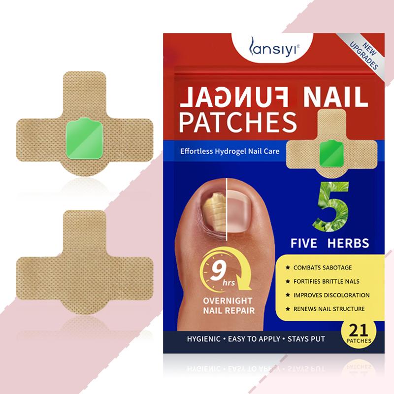 Lansiyi Nail Patches 21pcs/box with 5 Herbs for Nail Problem Care Matte Japanese Style Daily Care Nails Kit Set