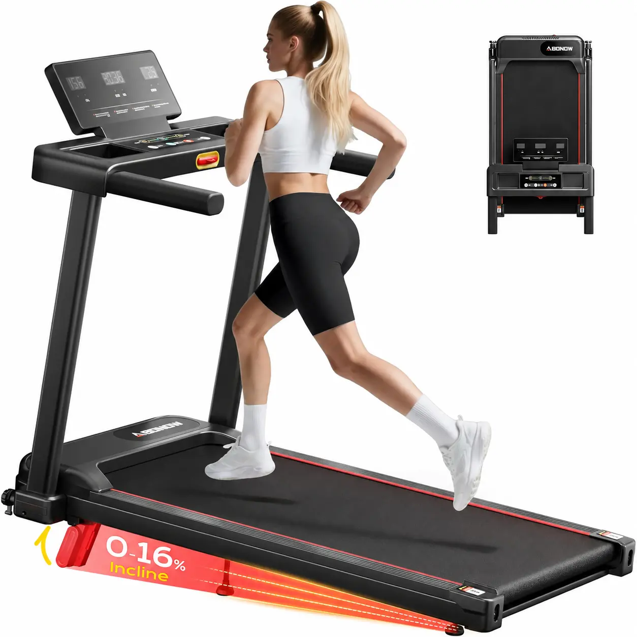 JC  Foldable Handrail Adjustable Treadmill - Low Noise Motor Walking Pad, Remote Control, Wheels for Mobility, Dual Shock Absorption, Portable Treadmills for Home Cardio Equipment, Workout Equipment