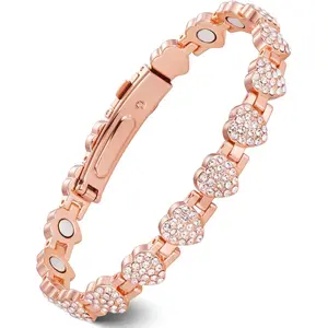 Nandudu Copper Bracelet for Women, Heart CZ Adjustable Magnetic Bangle, Dainty Sparkling Jewelry, Gift Ready