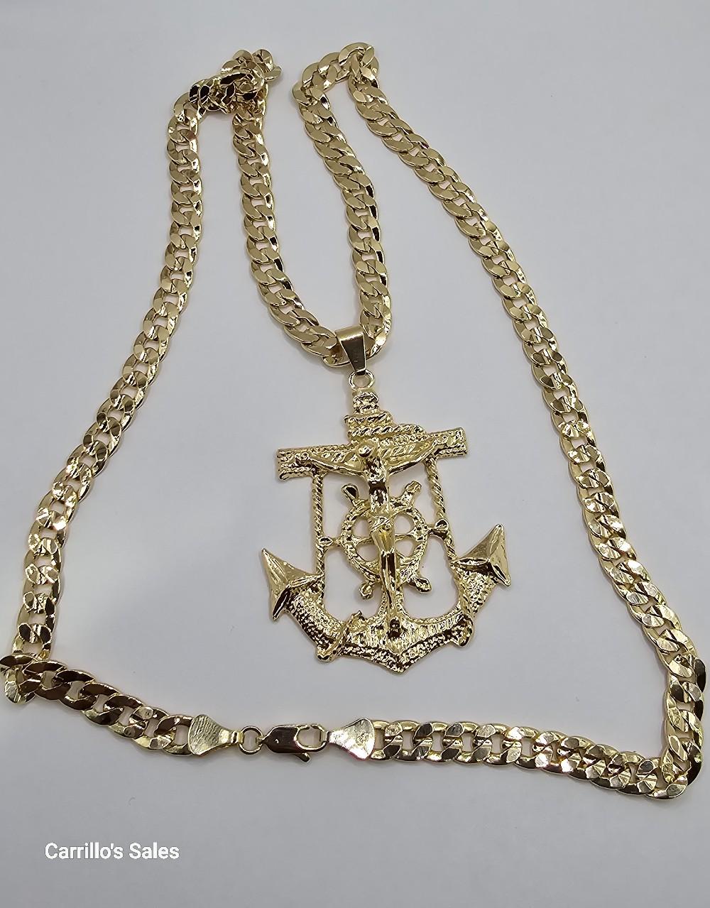 CHRIST ON THE CROSS Cuban link necklace style gold-plated 24"inches