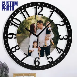 Personalized Family Photo Clock – Custom Photo Iron Art Wall Decor, Classic Clock with Black & White Hands, 9.8 in (25 cm)