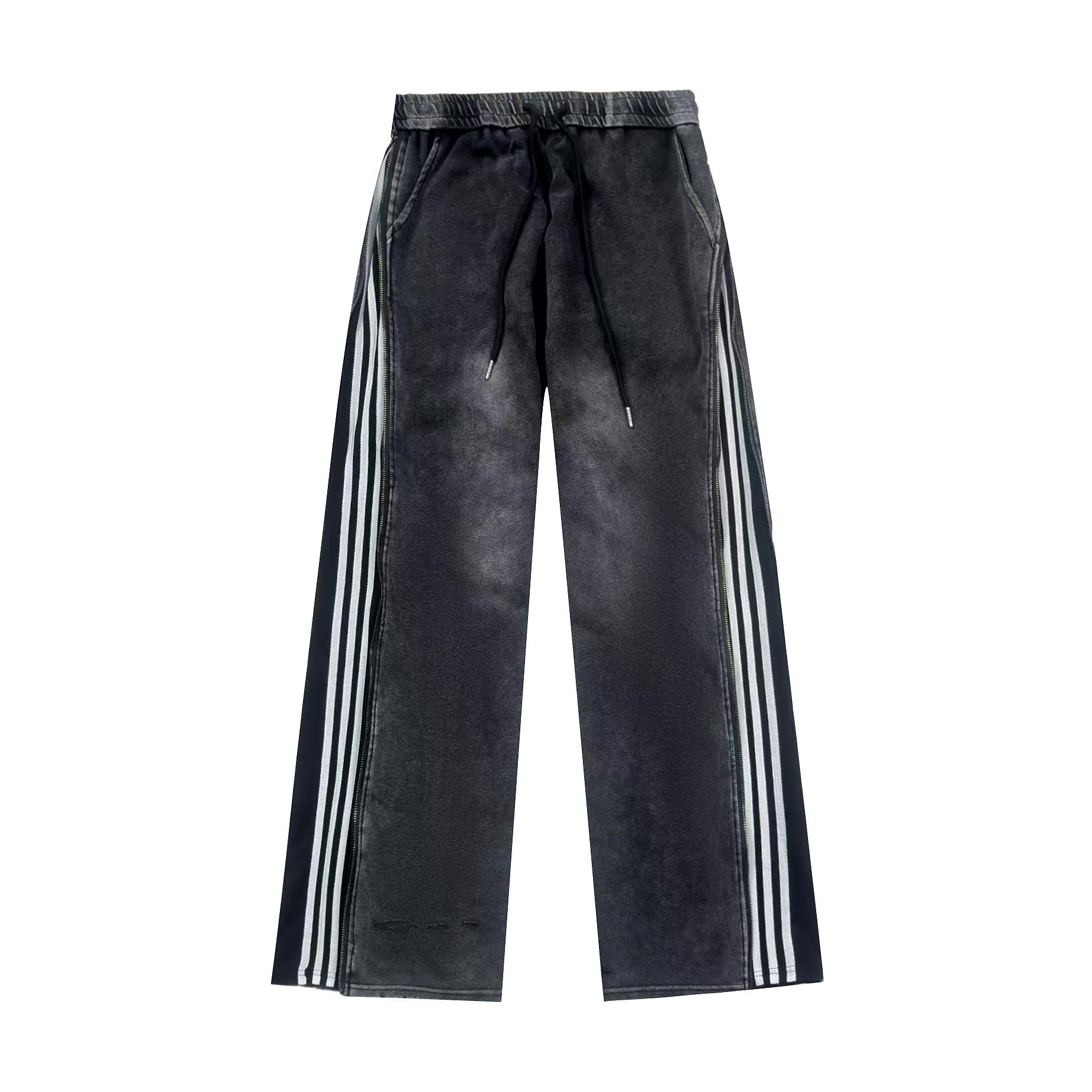 Flooo Loose Washed Sweat Jeans Pants Women's Wear with Drawstring & Ripped Design Wide Leg Comfortable Stylish Machine Washable