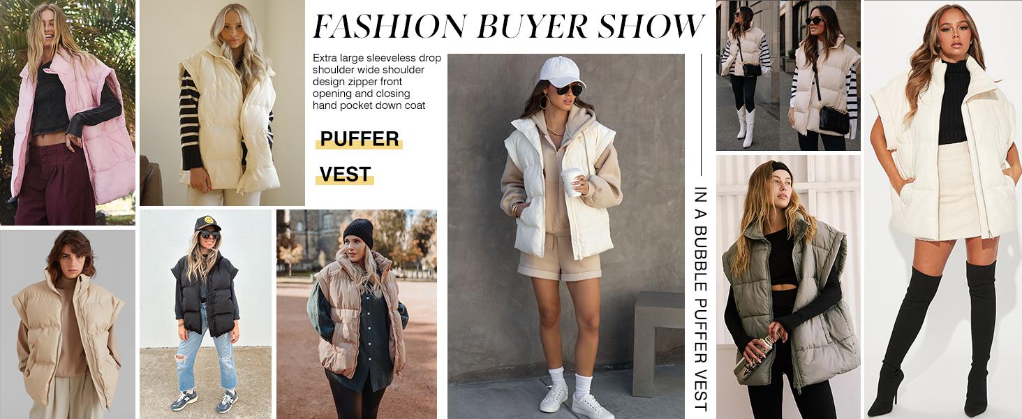 Ommig Womens Winter Oversized Puffer Vest Lightweight Stand Collar Flysleeve Insulated Padded Puffy Jackets Coat with Pockets