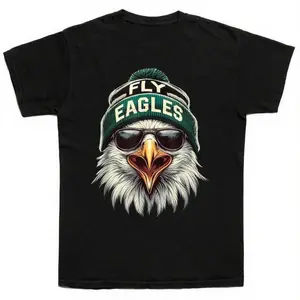 Cool face Eagle with sunglasses vintage Eagles Flying bird T-Shirt Round Neck Black