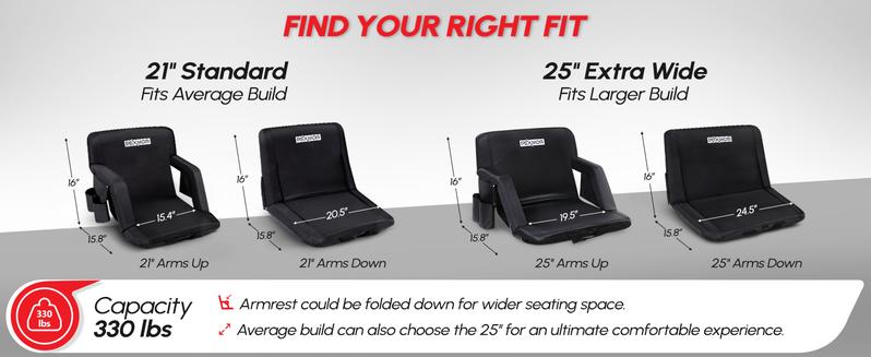 PEXMOR Folding Stadium Seats for Bleachers w/Back Support, Bleacher Chair w/Cushion & Armrest, 5-Reclining Position Portable Padded Stadium Chair w/Pockets, Carrying Bag(2 PCS) Beverage Pouch Straps