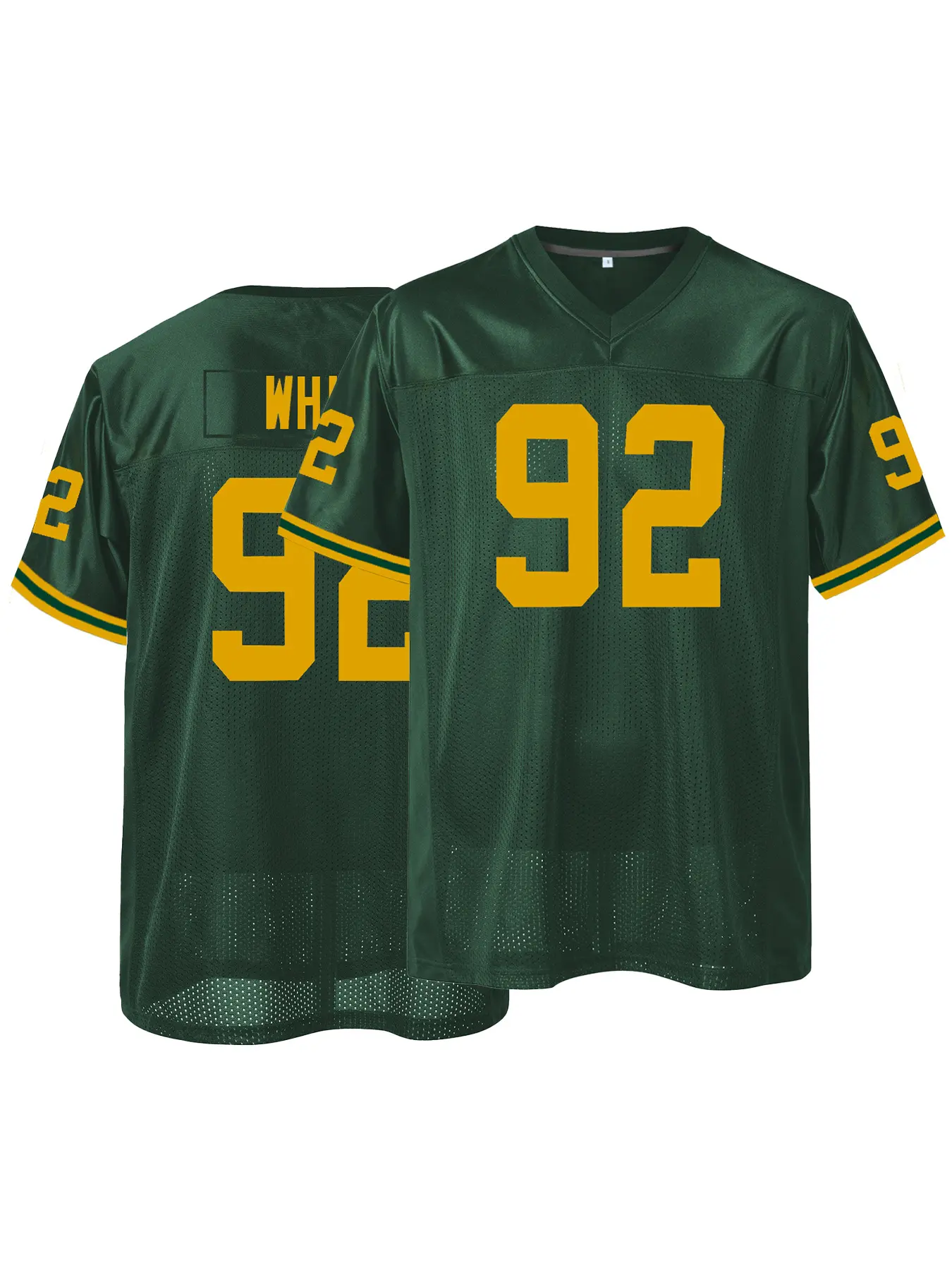 Men's Retro Green & Yellow #92 Football Jersey,Unisex Mesh Sport Jersey, Sports Style Jersey - Breathable, Lightweight, V-Neck, Short Sleeves, Sports Top, Sports Clothing