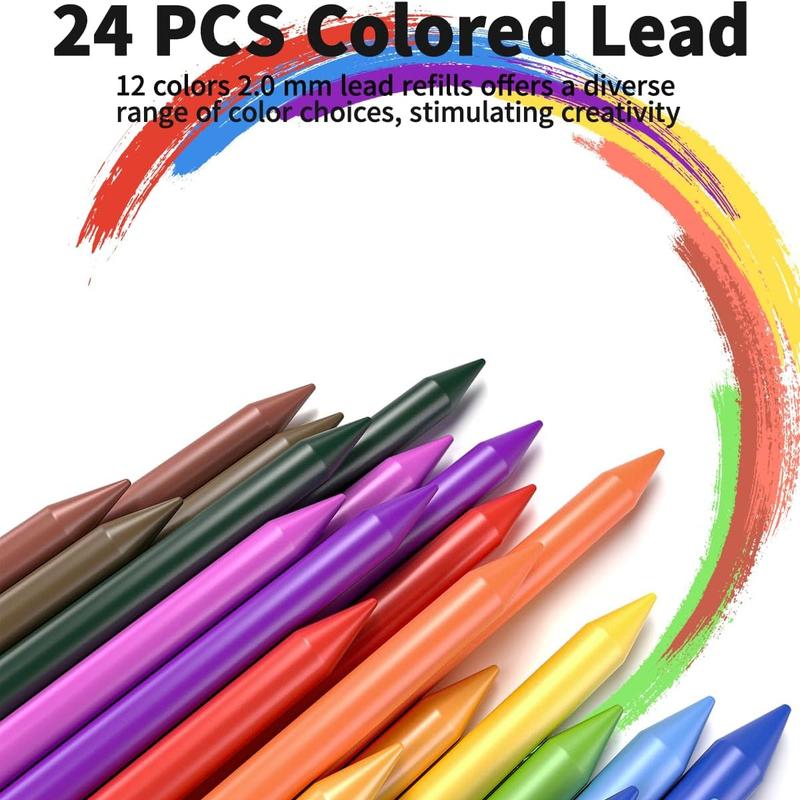 STAGEEK 21PCS Metal Mechanical Pencil Set, Art Lead Pencil 0.3, 0.5, 0.7, 0.9, 2mm Holder(HB 2H 2B 4B Color) with 10 Tubes Graphite Lead Refills Eraser with Case for Drafting Drawing Sketching