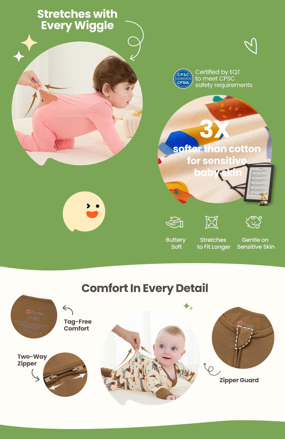 PatPat Bamboo Ultra-Stretchy Baby Zip-Up Pajamas – 3X Extended Growth Fit (0-24M), 8% Spandex for All-Day Comfort | Scratch-Free Sleeves, Adjustable Feet & Non-Slip Soles | Cute Prints PatPat Bamboo Ultra-Stretchy Baby Zip-Up Pajamas – 3X Extended Growth Fit (0-24M), 8% Spandex for All-Day Comfort | Scratch-Free Sleeves, Adjustable Feet & Non-Slip Soles | Cute Prints