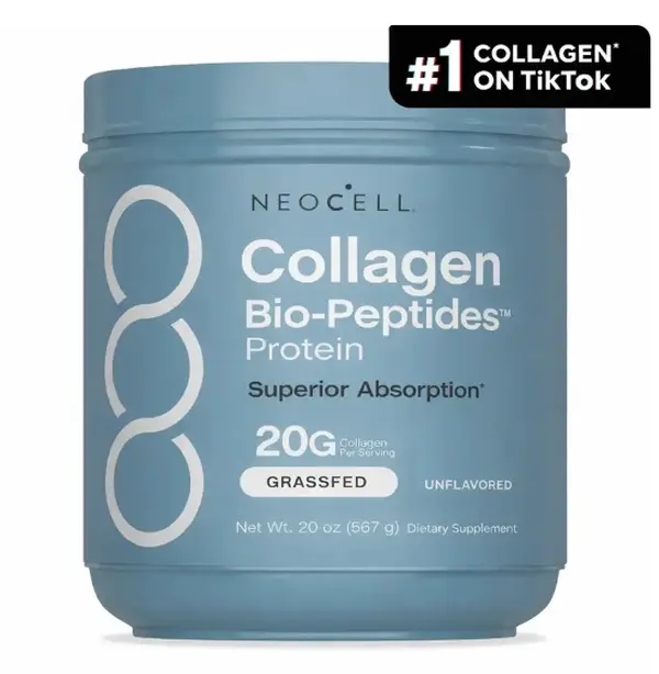 NeoCell Collagen Peptides Powder 20oz, Grass‑Fed Hydrolyzed Protein Supplement, 18 Essential Amino Acids, Unflavored Easy‑Mix Dietary Powder