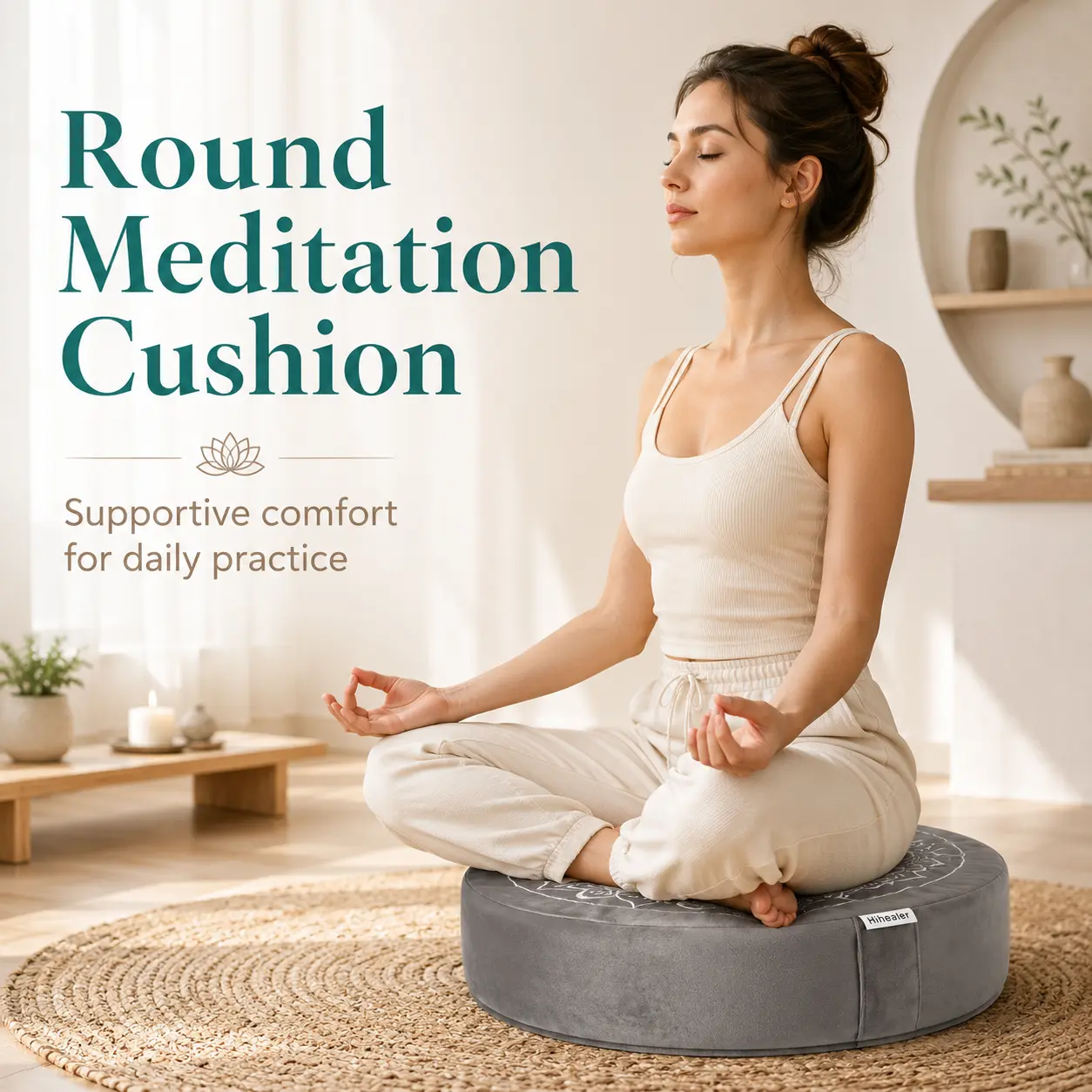 Hihealer Supportive Meditation Cushion - Large Size Traditional Tibetan Pillow with Removable Velvet & Hulls Cover, Yoga Aid Buckwheat Floor Seating for Women, Supportive Cushion, Floor Pillow, Removable Cover, Tibetan Look, Durable Cushions
