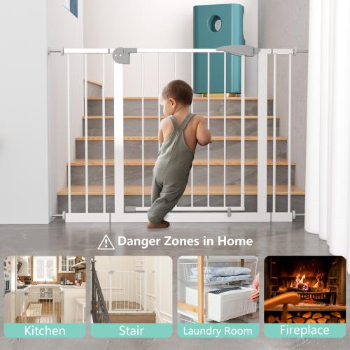 29.5-45.3" Wide Baby Gate for Stairs, Dog Gate Indoor for Doorways, No Drilling Pressure Mounted Pet Gates for Kids, Easy Walk Through Safety Gate, White 29.5-45.3" Wide Baby Gate for Stairs, Dog Gate Indoor for Doorways, No Drilling Pressure Mounted Pet Gates for Kids, Easy Walk Through Safety Gate, White