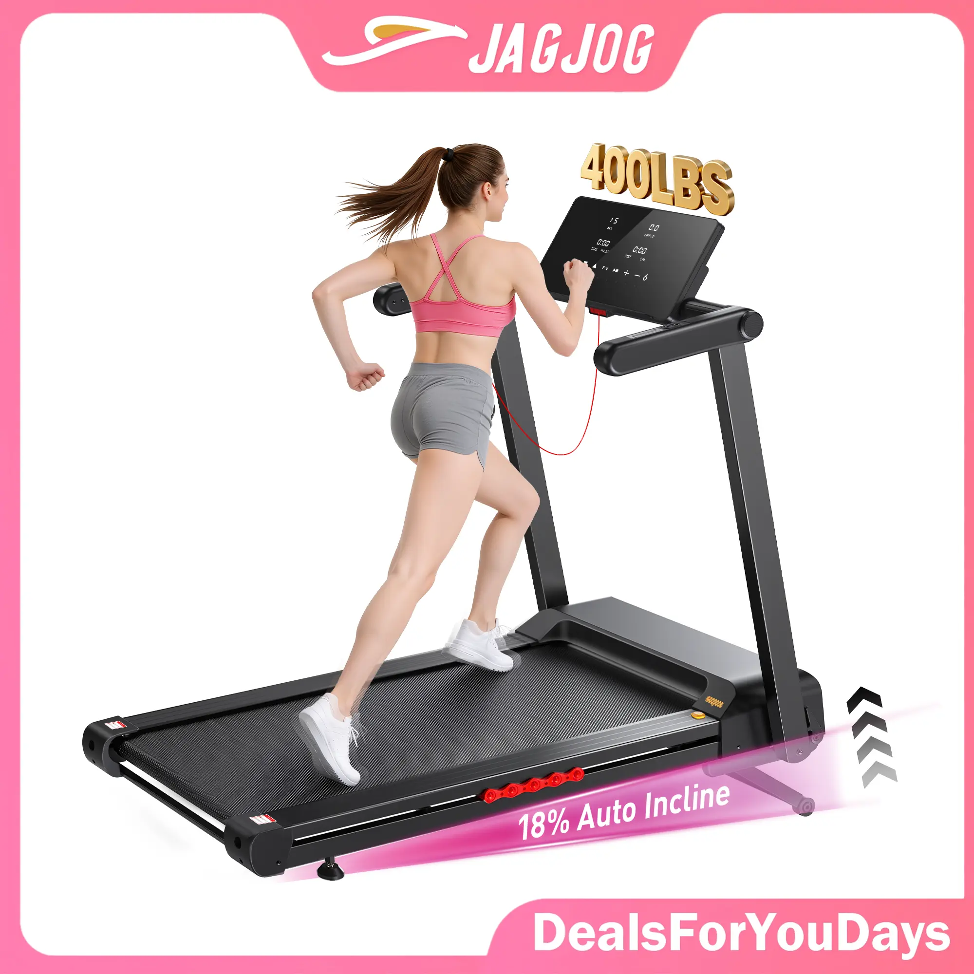 【Premium New Drop】18% Auto Incline Treadmill, 400 LBS Capacity Folding Treadmill with 4.5HP Quiet Motor, 18" Wide Running Belt, 12 HIIT Programs & App Control for Home Gym,Summerwins,DealsForYouDays