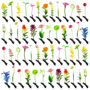 Sprout Clips Mixed Style Plant Hairpins Little Grass Sprouts Rave Clips 50 Pcs Mushroom Clip on Sprout Gift for Women Girls School