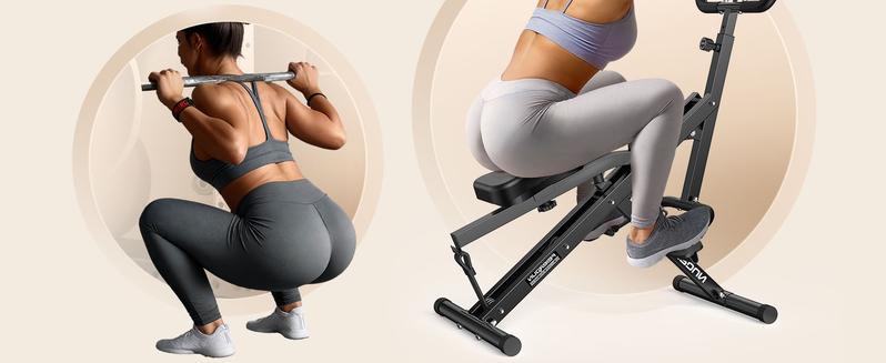 FEIERDUN Squat Machine for Home, 3 Resistance Levels, Glute Trainer & Rowing, Foldable, Easy Setup, 330 LBS Capacity, Full Body Workout, Strength & Balance