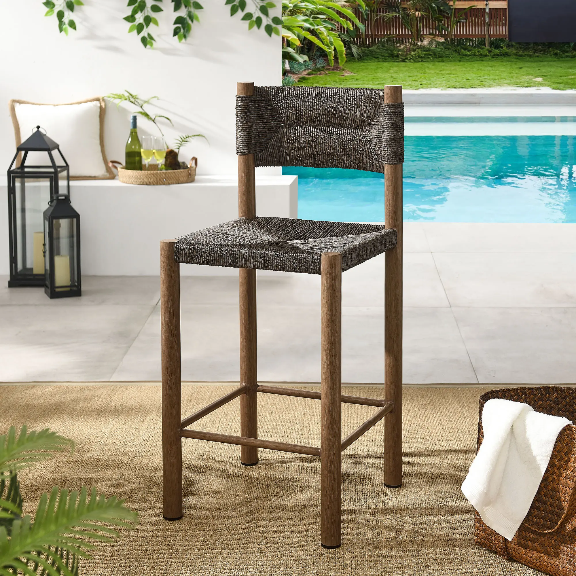 Parkland Outdoor Patio Wicker and Aluminum Counter Stools, Set of 2, Walnut Finish, 297 lbs Weight Capacity