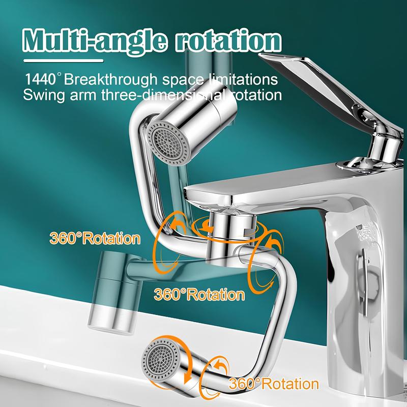 1440° Rotatable Faucet Aerator Extension, All-Angle Control, Dual Sprayer Mode Bathroom & Kitchen Faucet Attachment, Tap Head Replacement for Smart Face Washing, 2 Modes Spray