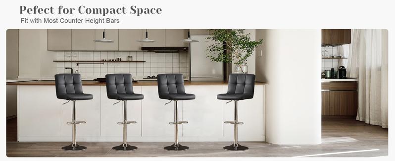 Set of 2 PU Leather Adjustable Swivel Barstools with Back and Armless Design Hydraulic Kitchen Counter Height Bar Stools