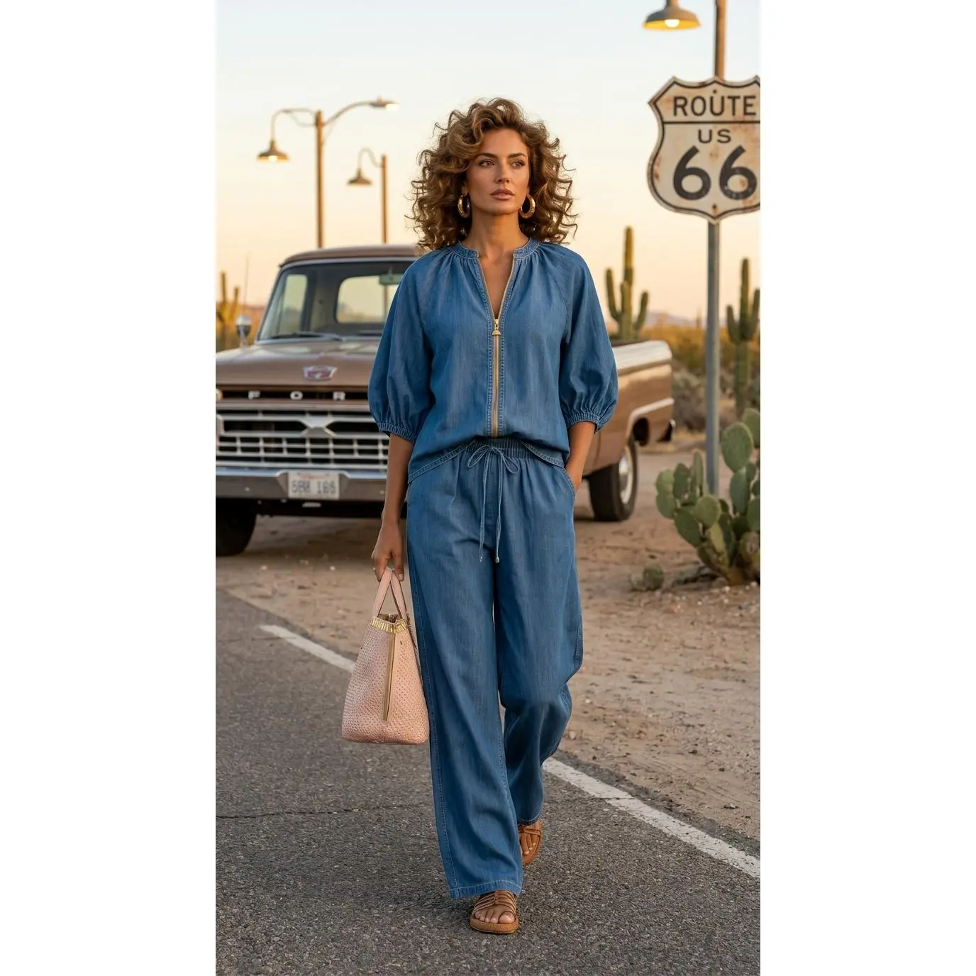 Women's 2026 Summer Fashion Pants Set - Half-Sleeve, Loose-Fit, Plus-Size, Solid-Color, Zipper Round Neck, Wide-Leg, Minimalist Basic Womenswear Casual Matching Set Stretchy Outfit Sets