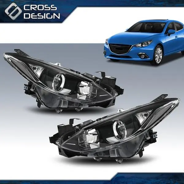 CROSSDESIGN LED Front Light Headlight Assembly - Durable, Easy-to-Install, High-Quality Replacement Headlights for 2014-2016 Mazda 3 (Driver & Passenger Side)